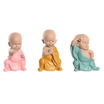 Decorative Figure DKD Home Decor Blue Pink Yellow Resin Monk (8 x 5,5 x 12,7 cm) (3 Units)