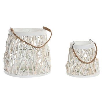 Candleholder Home ESPRIT White Wood Crystal 35 x 35 x 32 cm (2 Units)