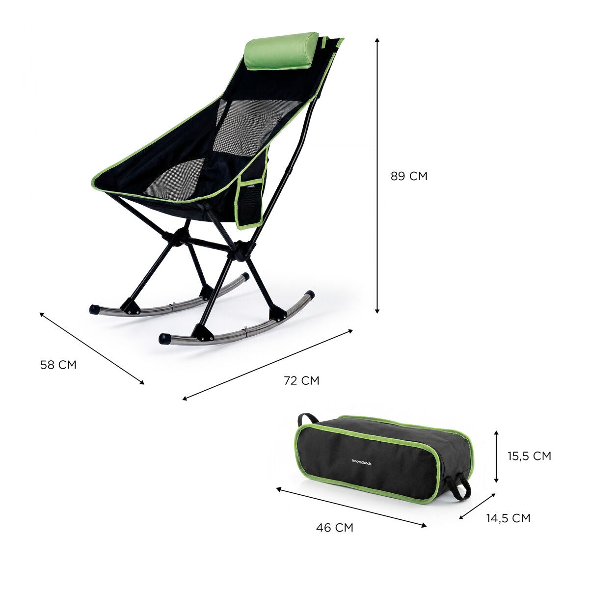 2-in-1 Folding Camping Rocking Chair with Pocket, Cushion and Carry Bag Trillow InnovaGoods