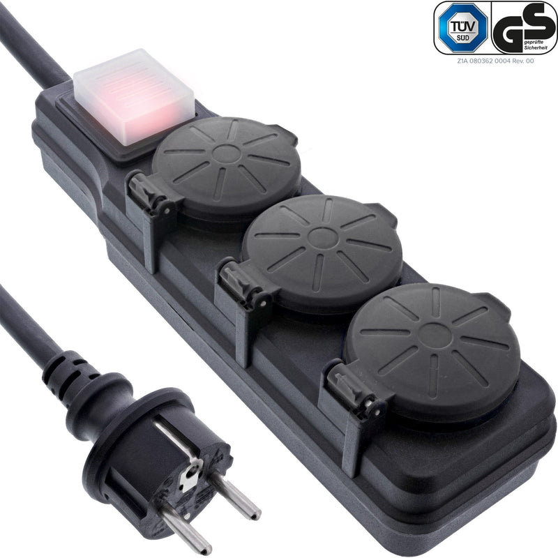 Inline® Outdoor Power Strip, 3 Port Type F German, IP44, With Power-switch, 10M