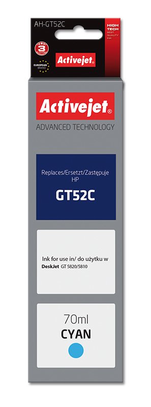 Activejet Ink Ah-GT52C (reemplazo HP GT52C M0H54AE - Supreme - 70ML - Cyan — image 1
