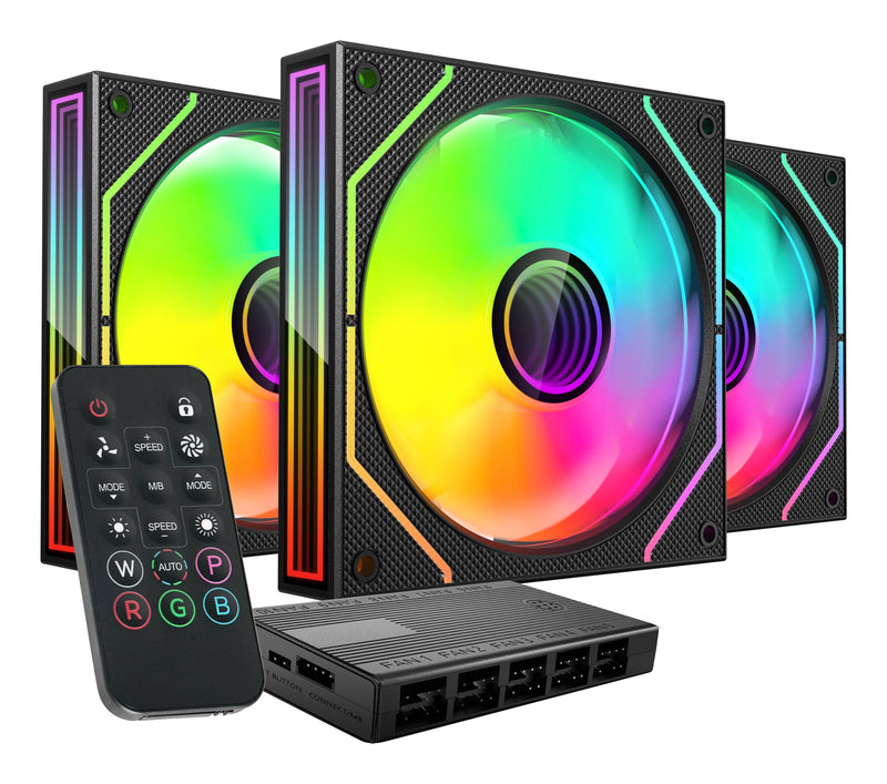 Mars Gaming Kit 3 Fans Auxiliar MF-3D Pro Black 3X Fans 120MM / ARGB / Control Remote / Up To 1600 Rpm