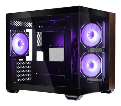 Cooler Master PC Case Elite 481 Wood Minitorre - 3 Fans 120MM RGB - Vista Panoramica - Stand microATX/Mini-itx — image 1
