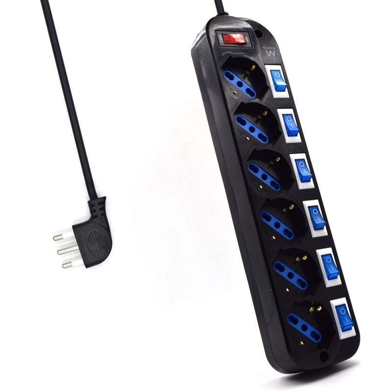 Ewent Power Strip With 6 Sockets Type L/F (schuko) 10/16A - Switch On/Off General And Individual - Protection