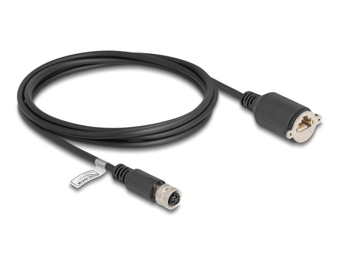 Delock M12 Cable D-kodiert 4 Pin Female a RJ45 Female CAT.5E FTP 2M Black