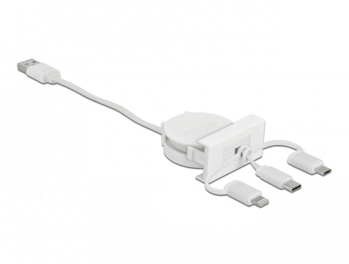 Delock Easy 45MÓDULO USB 2.0 3 In 1 Cable Retractable USB Type a Usb-c™, Micro USB And Lightning White