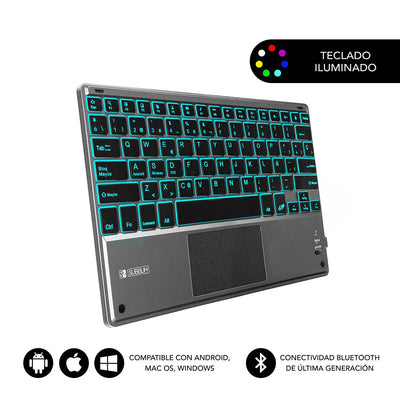 Subblim Keyboard Bluetooth SMBT51 With Touchpad Smart Blacklit Grey Bt 3.0 Keys Iluminadas Battery 420MAH Comp — image 1