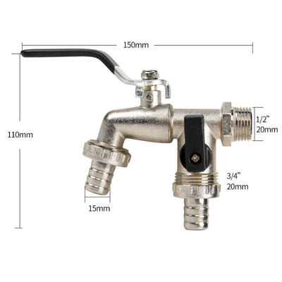 Gardening Black Plated Double Water Outlet Zinc Alloy Water Nozzle Alloy Faucet