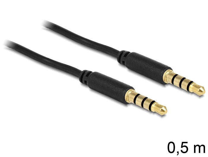 Delock Cable Jack 3,5MM 4 Pin Male 0,5M Black