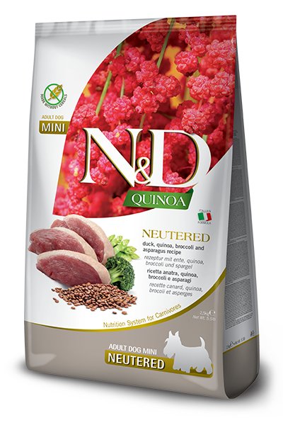 Farmina N&d Quinoa Dog Duck, Broccoli, Asparagus Neutered Adult Mini - Alimento Seco Perros - 2.5KG