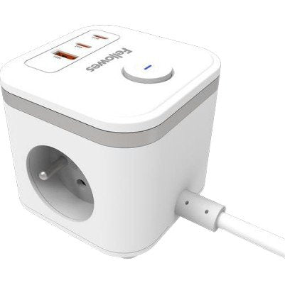 Fellowes Power Strip With Switch 3 Sockets Power 1 USB 2 USB Type-c Cable 2M White — image 1