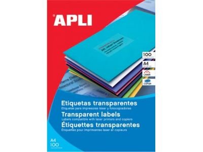 Apli Labels Translucidas Printers Laser A4 210 X 297 20HOJAS Resiste Intemperie