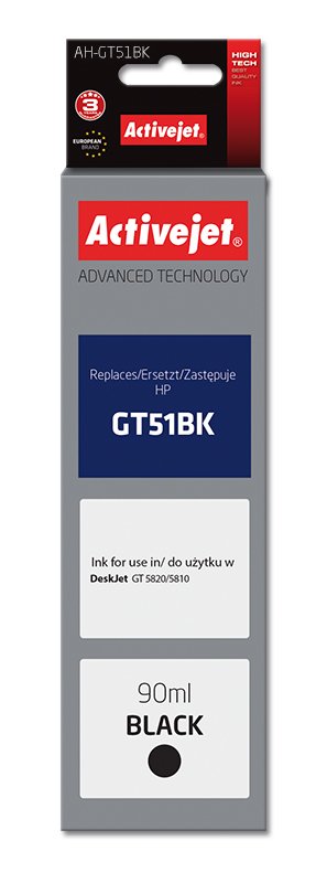 Activejet Ink Ah-GT51BK (reemplazo HP GT51BK M0H57AE - Supreme - 90ML - Black — image 1