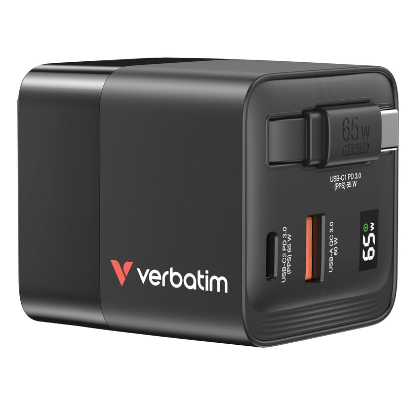 Verbatim Wall Charger Universal GaN Charger 1x USB Type-c 1x USB 1x USB Type-c Male 65W
