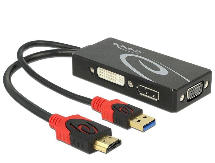 Delock Adapter 3EN1 HDMI a DVI + VGA + DisplayPort M/H 4K Black 62959
