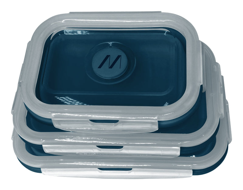 Muitomas, Lunch Box Foldable Silicone Alimentos, 3 Tamaños, Colour Blue