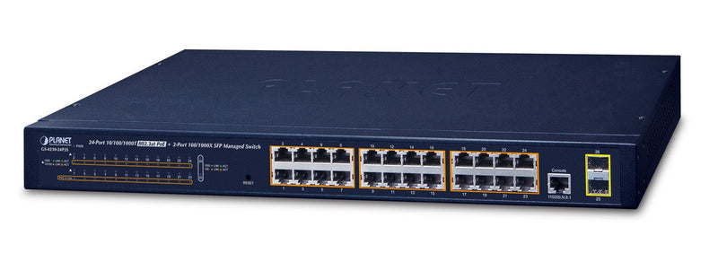 Planet GS-4210-24P2S Switch Gestionado L2/L4 Gigabit Ethernet [10/100/1000] Energía Sobre Ethernet [PoE] 1U Bl