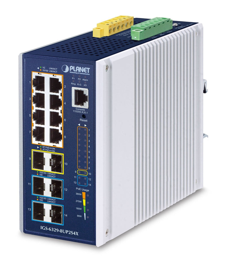 Planet Industrial L3 8-PORT Gestionado Gigabit Ethernet [10/100/1000] Energía Sobre Ethernet [PoE] Aluminium B