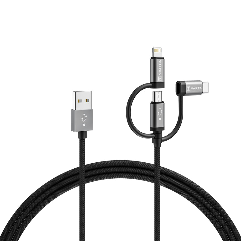 Varta Cable USB-A/Micro/C/Lightning, 3 1, 2M 12W, 480MBIT/S, Black