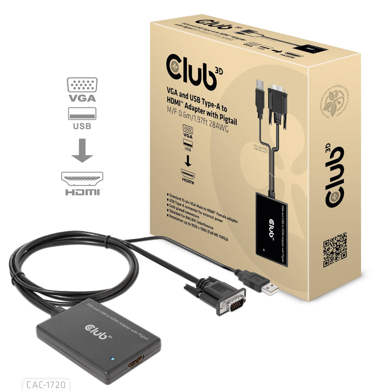 CLUB3D Adapter VGA + USB-A HDMI 0,6M M/H Retail