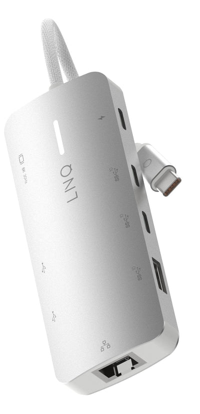 Linq Hub 8 Ports 8K Pro USB-C 140W Grey USB-C/ 1XUSB3.2, 1x HDMI, 1x USB-C Pd Up To 140W, 2x USB-C, 1x RJ45 2, — image 1