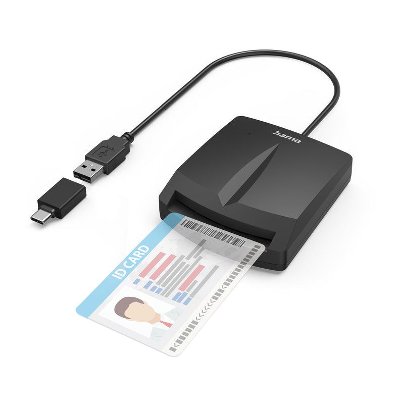 Hama Single Reader Card Smart Dni - Indicador LED - USB Cable -a Integrado - Adapter USB-C - Black