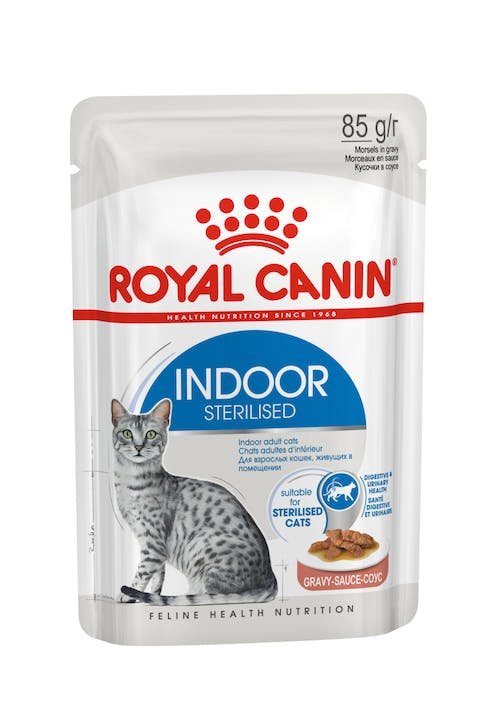 Royal Canin Comida Húmeda Gatos Indoor Sterilized Trozos Salsa 12X85 G
