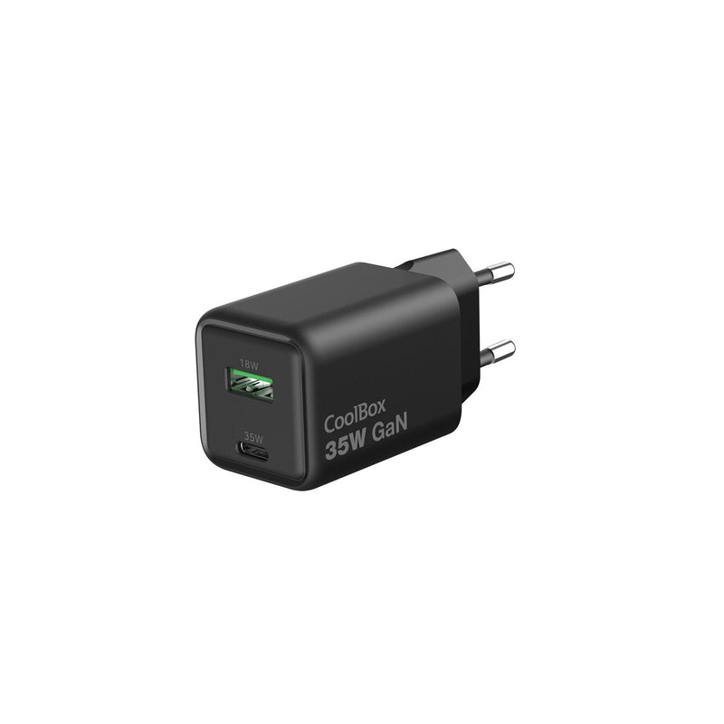 Coolbox Charger GaN 35W - 1x USB-C - 1x USB-A - Charging Fast 3.0 - Power Delivery - Black