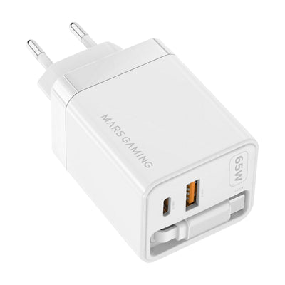 Mars Gaming Charger USB GaN MD-GAN65RW 65W 1x USB-C 1x USB-A Cable Retractable Pd Colour White — image 1