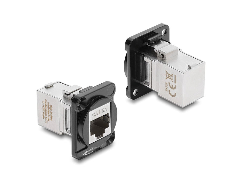 Delock D Type Módulo RJ45 Connector Female a Female 90° Angulado CAT.6A Black Silver