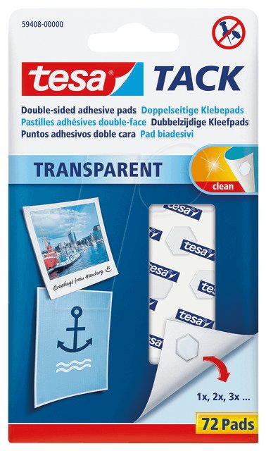 Tesa Tack Transparentes Almohadillas Adhesivas Double Cara, Adhesive White 72 Pieces