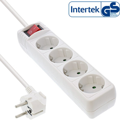 Inline Power Strip Type F 4 Ports With Switch + Seguro Children White 3M — image 1