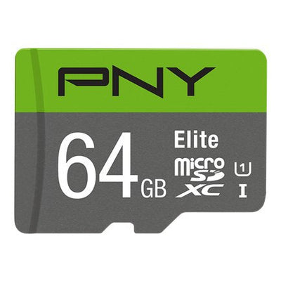 Pny microSD 64GB Elite 100MB/S Pny microSD 64GB Elite 100MB/S CL10/Uhs-i/U1 (P-SDUX64U185GW-GE) — image 1