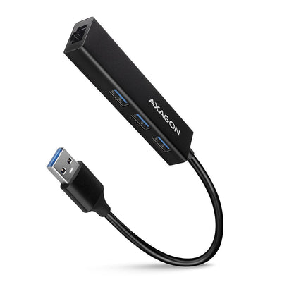 Axagon HMA-GL3A, Hub USB 3.2 Gen 1, Ports 3x USB-A + Gigabit Ethernet, Metal USB Cable -a 20CM — image 1