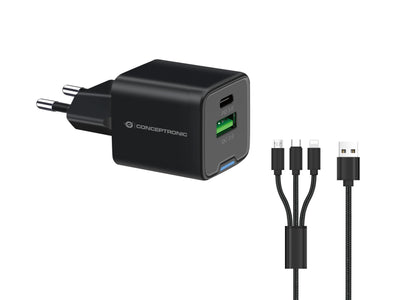 Conceptronic Charger 2PORT 33W,1x USB-C,1x USB-A + 3-IN-1 Sw — image 1