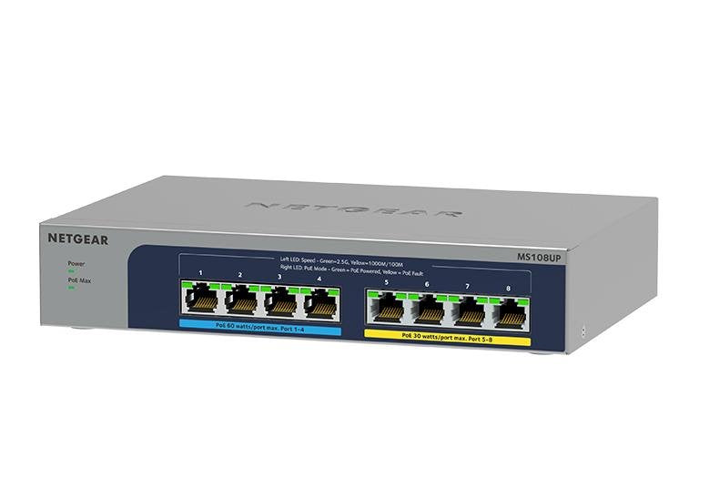 NETGEAR MS108UP 8PORT ULTRA60 PoE + Multi-Gigabit 2.5G Ethernet Unmanaged Switch With 230W PoE-budget 1G 2.5G-