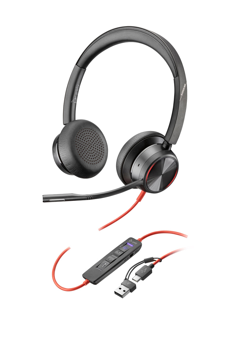 Poly Blackwire 8225 Headphones USB-C With Certificación Microsoft Teams + Adapter USB-C/a