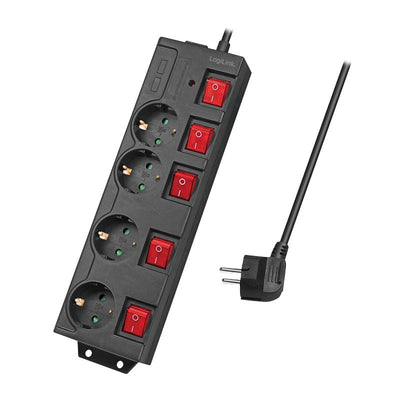 Logilink Power Strip Plugs 4 Sockets 4XCEE 7/3, W. 5 Switch Black Cable Textil Logilink — image 1