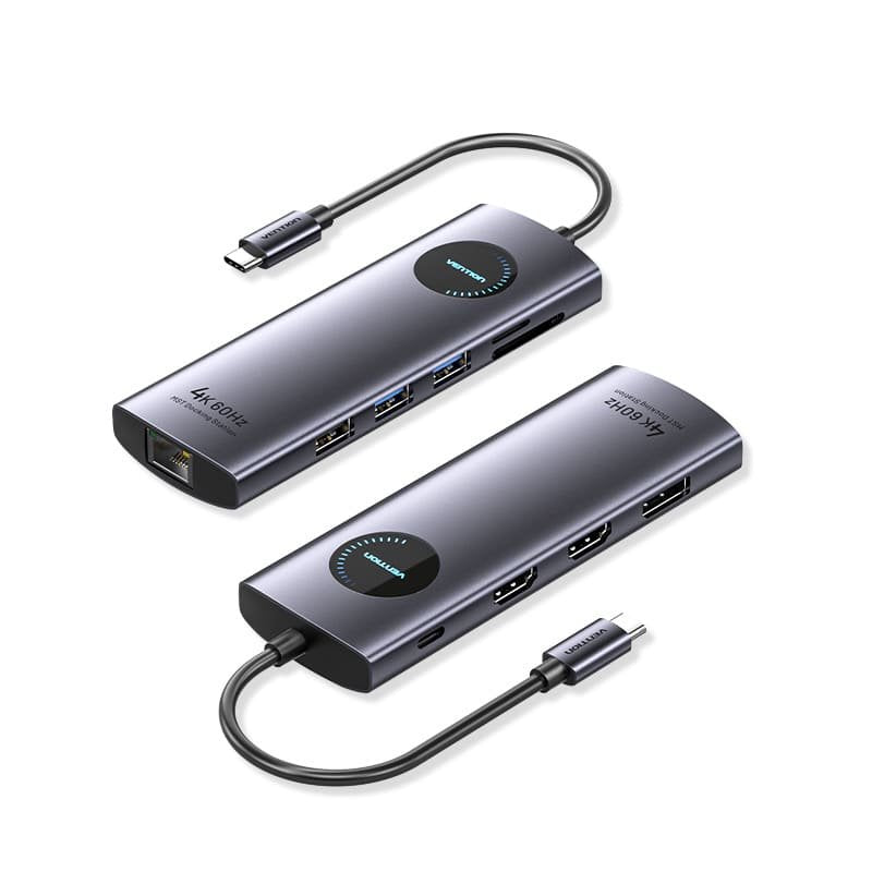 Vention Docking USB Type-c Tqwhb 2x HDMI 4K 1x DISPLAYPORT 3x USB 1x USB Type-c Pd 1x RJ45 1XLECTOR Cards Grey