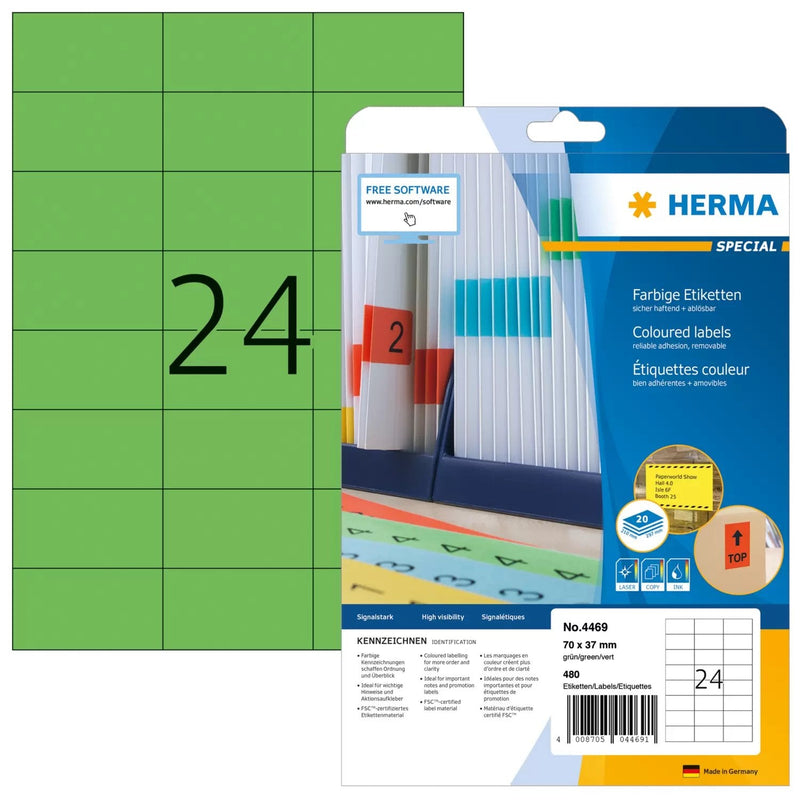 Herma Labels A4 Green 70X37 Mm Paper Matte 480 Units