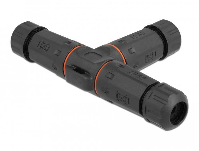 Delock Empalme Cable T-form Outdoor 4 Pin, IP68 Waterproof Atornillable, Diámetro Cable 4,5 - 7,5MM Black