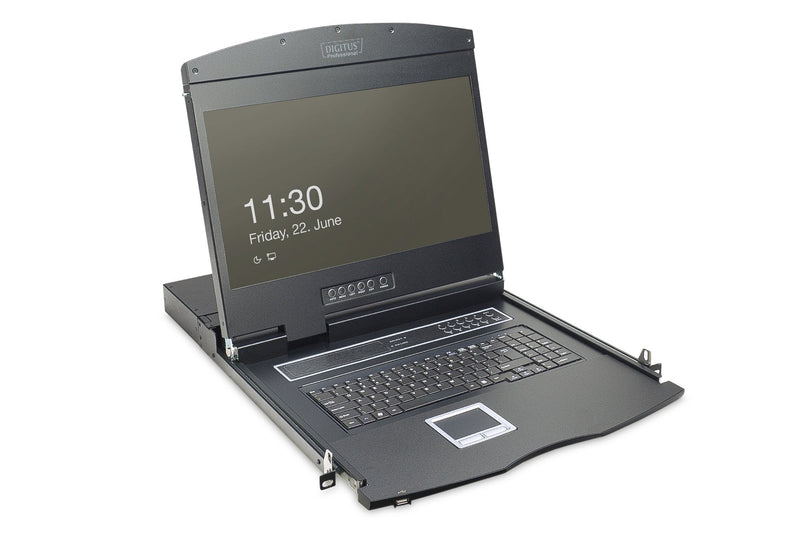 Digitus Console Modular With Keyboard English KVM And Panel Touchscreen TFT 8 Ports 19-Z, Black