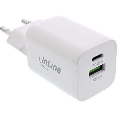 Inline® USB Power Supply, Charger USB-A + Usb-c, 33W, Pd + Qc, White — image 1