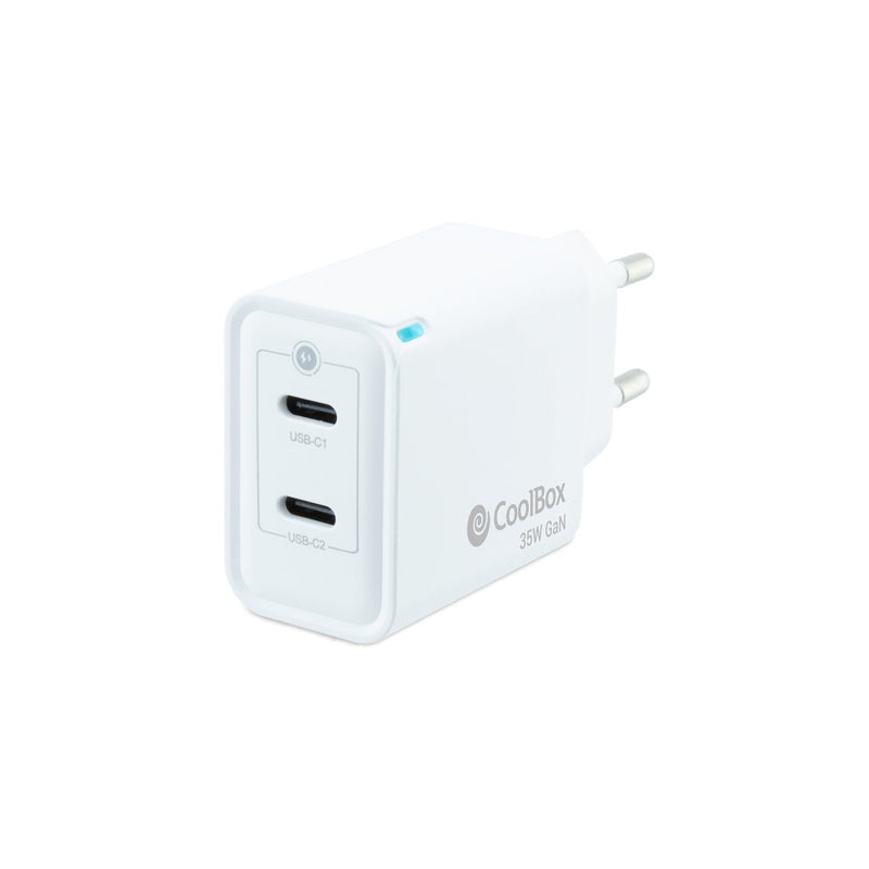 Coolbox Charger Wall/Travel 3.0 GaN USB-C/Pd + USB-C 35W White Coolbox Máximo 35W/ 2x USB-C/ Quickcharge 3.0