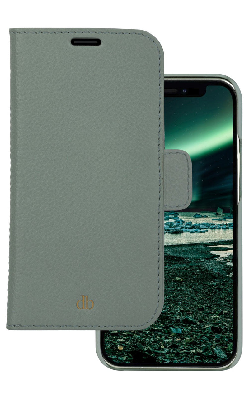 DBRAMANTE1928 New York Case With Cover Phone Mobile Phone Detachable Magnetic Back-cover Leather Saffiano Gree