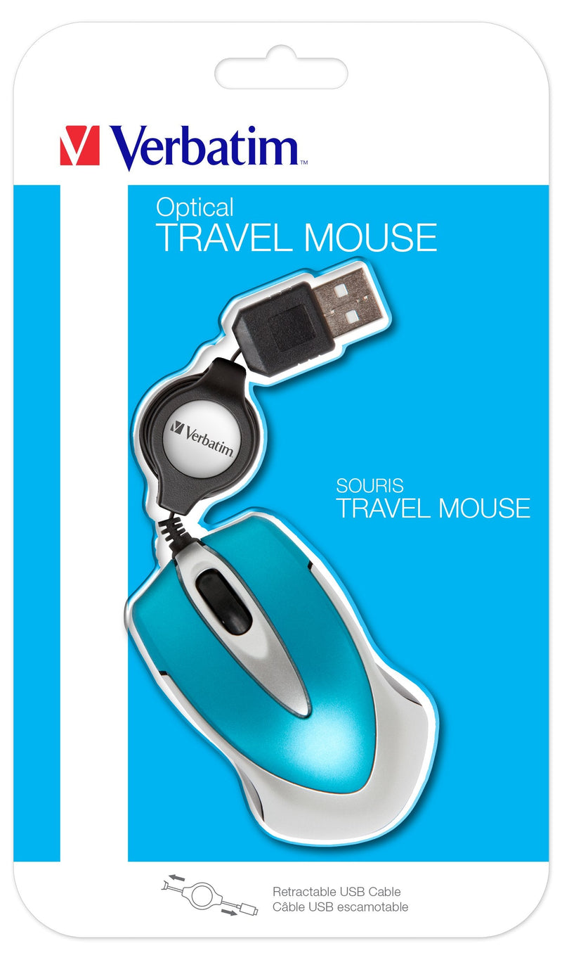 Verbatim Mouse Go Mini USB Cable Retractable 1000PPP Ultraportátil Blue Turquesa