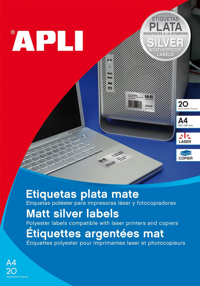 Apli Labels Poliester White Printer Láser And Fotocopiadoras / 105,0X148,0MM / Cantos Rectos - 20 Hojas-