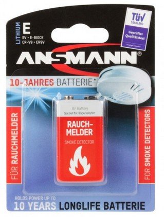 Ansmann 10 Years Battery Litio 9V E-block Detector Humolonglife (5021023-01), Longlife