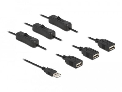 Delock USB Cable Type a Connector Male a 3 X USB Type a Connector Female With Switch 1M — image 1