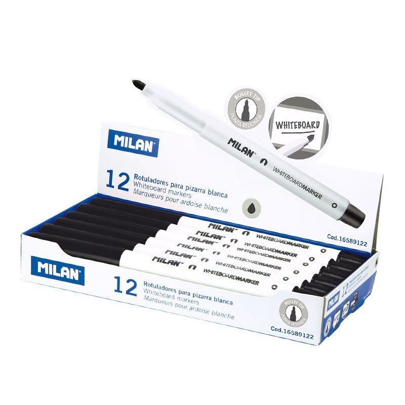 Milan Box Of 12 Markers Black Ø3,7MM Whiteboard White